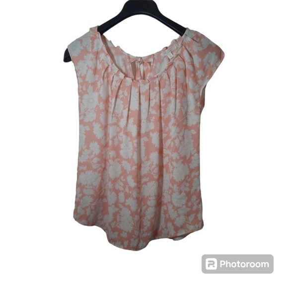 LC Lauren Conrad Pink & White Floral Cap Sleeve Light Blouse Size Small - Picture 1 of 6
